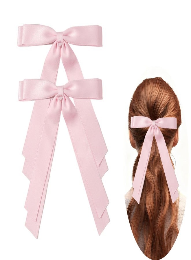 Dladhict 2 Pcs pink Hair Bow, Satin Bows pink Hair Ties, Large Double Satin Ribbon Hair Clips Accessories for Holiday Party Women Girls Ponytail Holder - Image 1